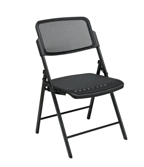 OSP Home Furnishings Deluxe Folding Chair with Breathable Mesh Back Stackable Seating for Meeting Rooms 81308