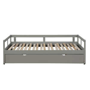 English Elm Extending Wood Daybed with Pull Out Trundle Twin to King Espresso Guest Room Bed WF194887AAE