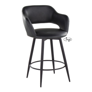 English Elm Margarite 26" Counter Stool Set of 2 — Matte Black Faux Leather Swivel, Armrests, Round Footrest B202S00348