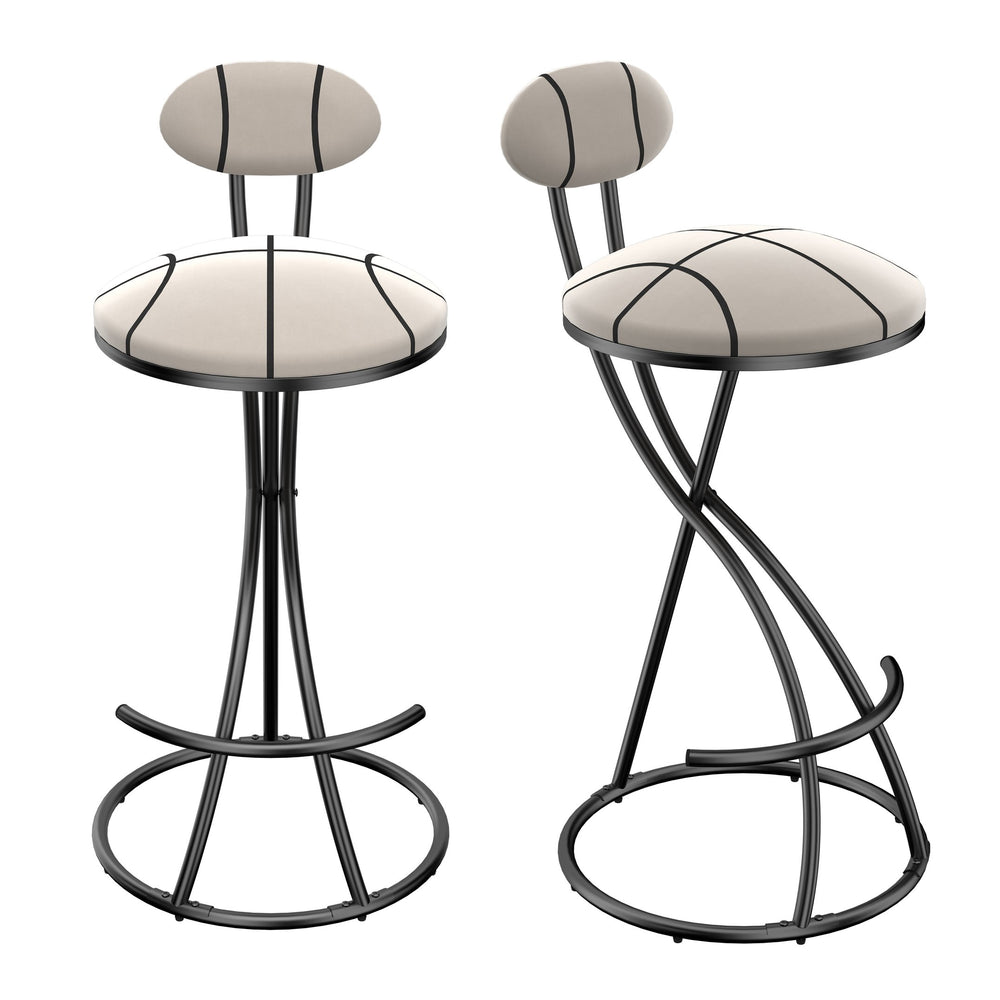 English Elm Upholstered Striped Velvet Bar Stools Set of 2 — Counter Height Padded Seats, Matte Black Metal Frame, Durable Comfort and Style (27.95" Seat) W1757P345495