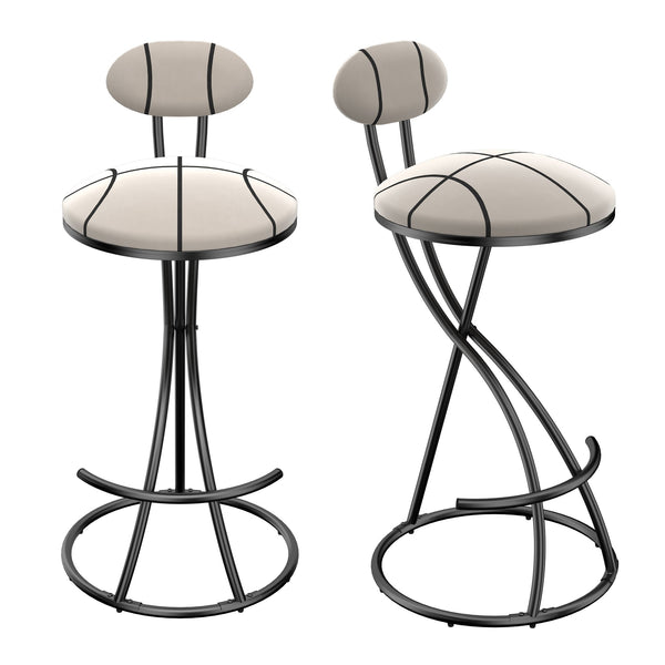 English Elm Upholstered Striped Velvet Bar Stools Set of 2 — Counter Height Padded Seats, Matte Black Metal Frame, Durable Comfort and Style (27.95" Seat) W1757P345495