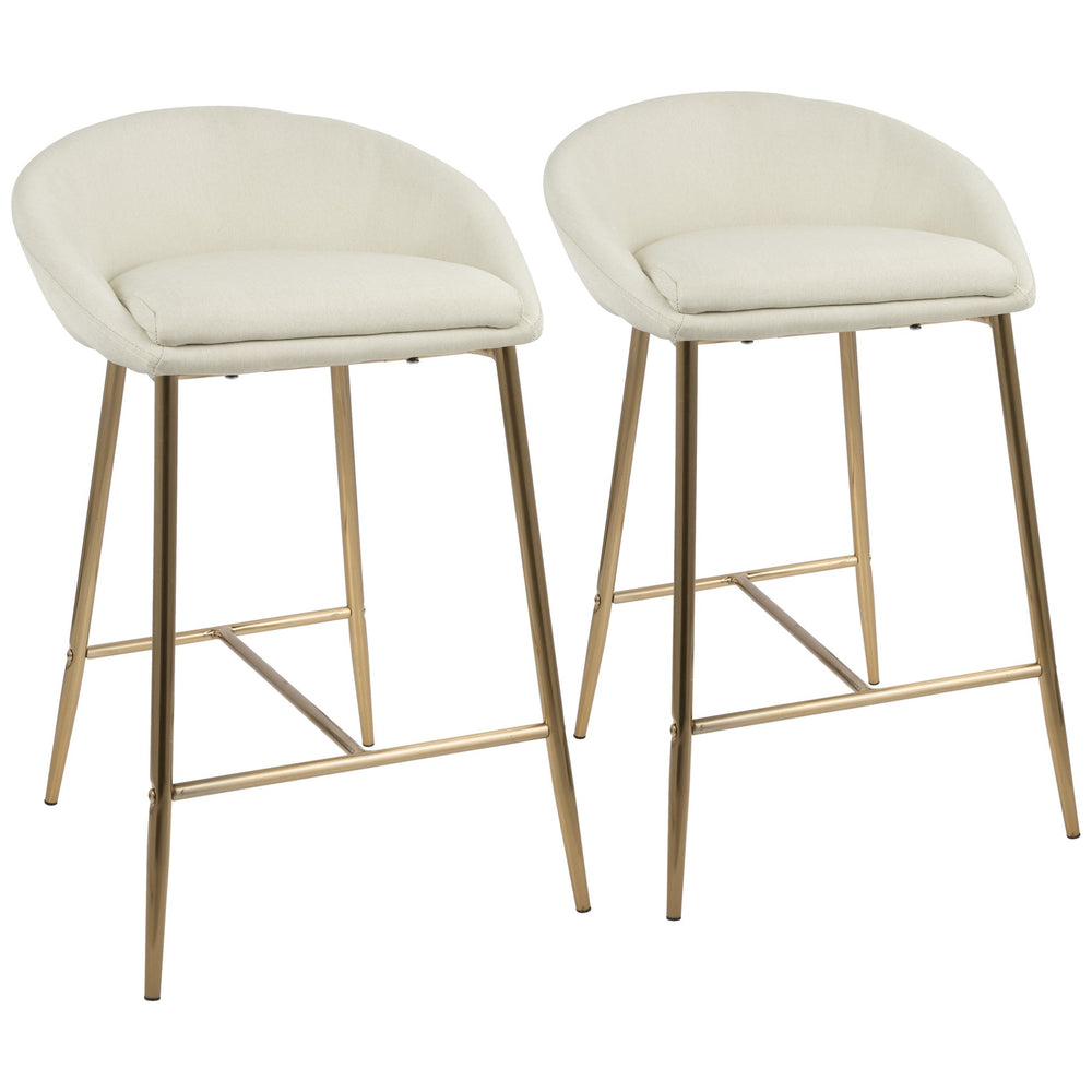 English Elm Matisse Glam 26" Counter Stool Set of 2 - Gold Trestle Base, Cream Curved Upholstered Seat, Stylish B202P222082