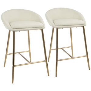 English Elm Matisse Glam 26" Counter Stool Set of 2 - Gold Trestle Base, Cream Curved Upholstered Seat, Stylish B202P222082