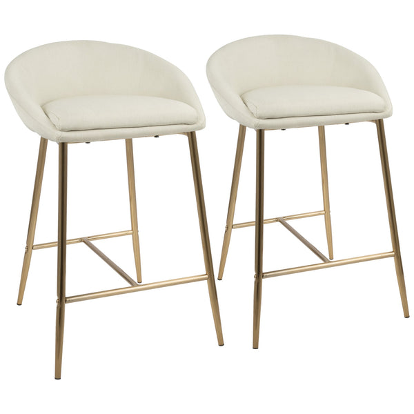 English Elm Matisse Glam 26" Counter Stool Set of 2 - Gold Trestle Base, Cream Curved Upholstered Seat, Stylish B202P222082