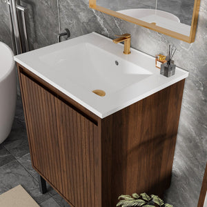 English Elm 24 Compact Bathroom Vanity with Sink — Floor-Standing Stability, Soft-Close Drawers, Large Storage, Durable Finish Walnut 29.13 L x 6.49 W x 26.37 H W3520S00012
