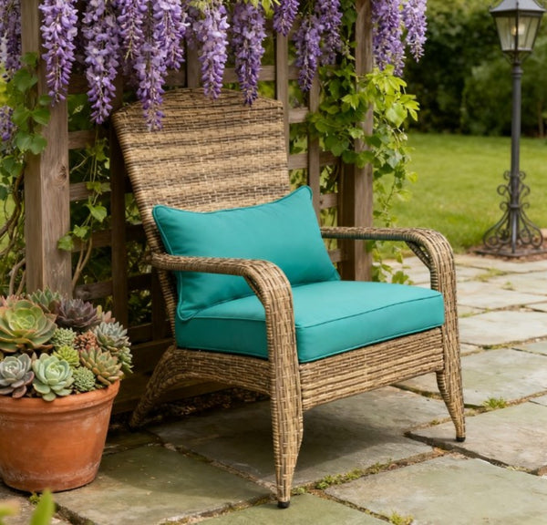 English Elm Soft Cushioned Wicker Adirondack Patio Chair with Tall Curved Back and Wide Armrests T3971P417331