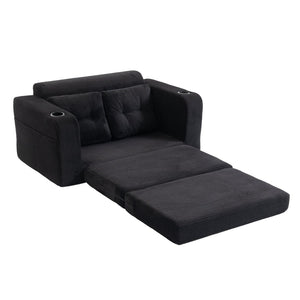 English Elm Convertible Floor Sofa Bed with Memory Foam and Ribbed Corduroy for Small Spaces Black W395P438026