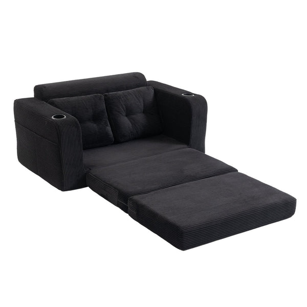 English Elm Convertible Floor Sofa Bed with Memory Foam and Ribbed Corduroy for Small Spaces Black W395P438026