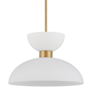 Zevio Modern White Pendant Light - Elegant Frosted Glass & Brass Finish, Adjustable Height Design
