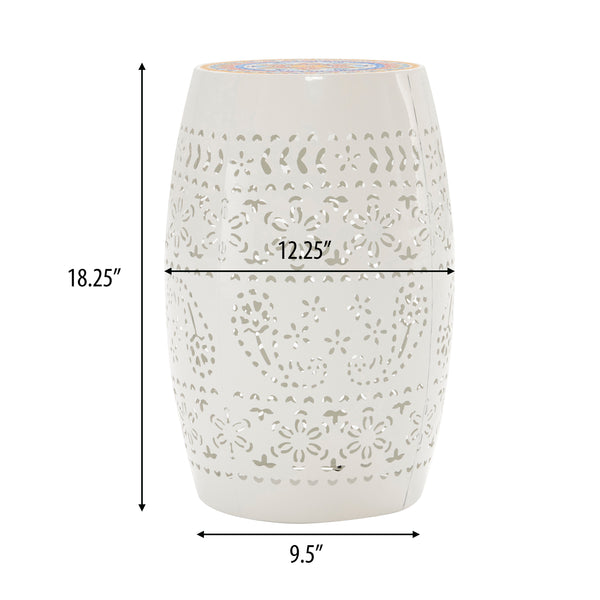 English Elm Christopher Knight Home® - Ruby 12" Mosaic Side Table - White Ceramic Tile Top With Unique Cut-Out Metal Base For Indoor/Outdoor Use N770P182376W