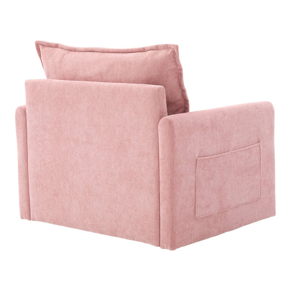 English Elm UNITED Swivel Barrel Chair with Chenille Upholstery, 360° Smooth Rotation, Padded Arm Comfort and Side Pockets for Living Room Relaxation Pink W1568P290091