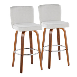 English Elm Henry 30" Contemporary Fixed-Height Barstool with Swivel, Chevron Tufted Fabric, Walnut Legs, Set of 2 White B202S00604