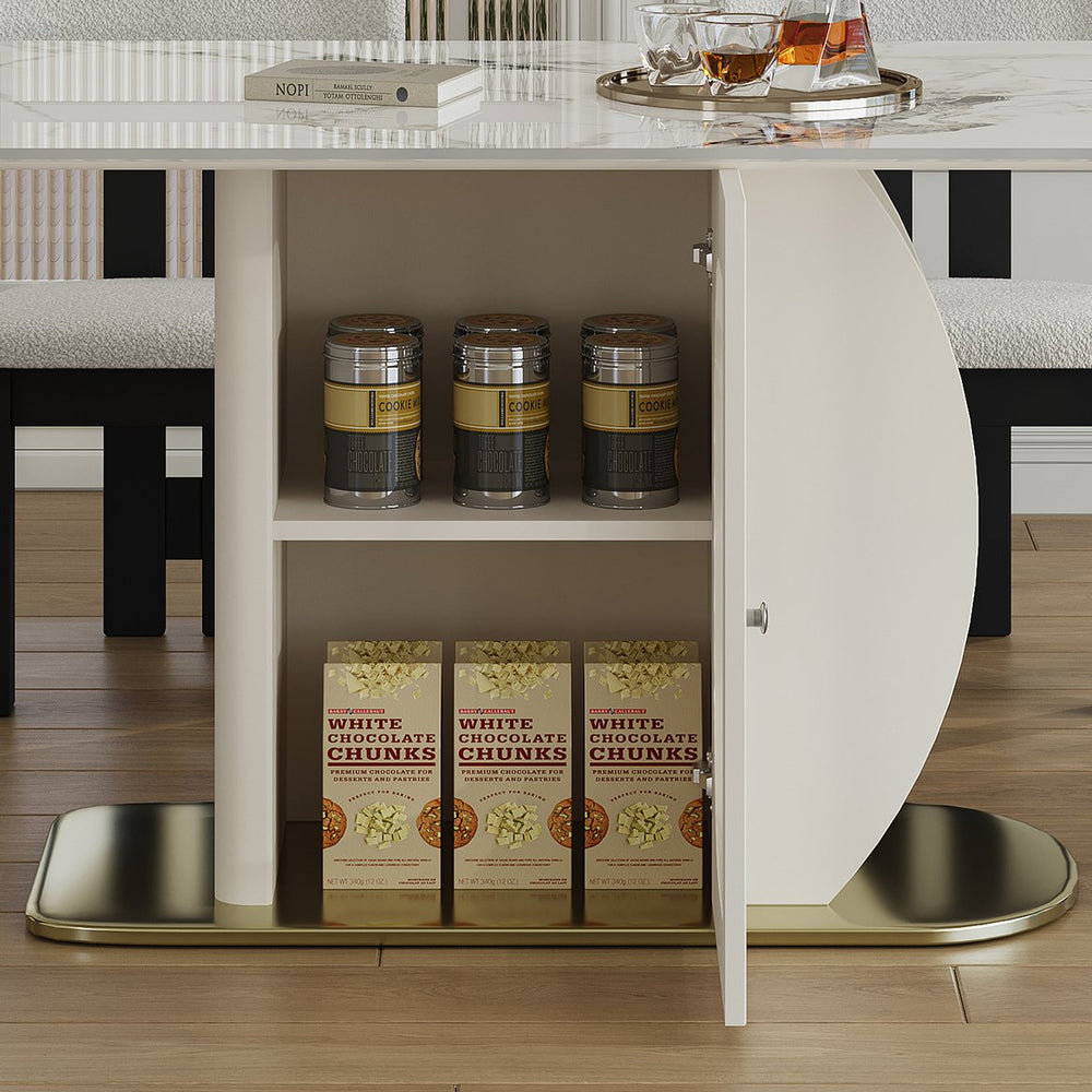 English Elm 63 Modern 5-Piece Dining Set with Burnt Sintered Stone Top, Gold Solid Wood Base & Velvet Chairs W2700S00066