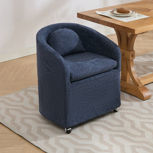 English Elm 059-Set Chenille Fabric Dining Armchair with Ergonomic Back Cushion, 360° Swivel & Smooth Wheels, Upholstered Comfort for Indoor Spaces Blue W527P242556