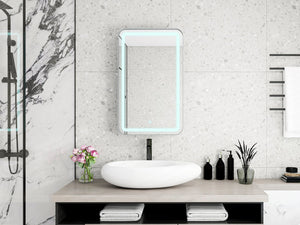 English Elm Rectangle LED Medicine Cabinet Mirror with Soft Touch Light, Magnetic Accessories, Tempered Shelves, Wall-Mounted Storage Silver W688P210793
