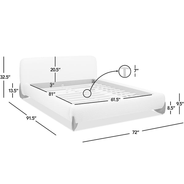 English Elm Jennifer Taylor Home - Alpine Cozy Queen Platform Bed In Ivory White Boucle With Rounded Headboard & Solid Wood Legs B2719P281849