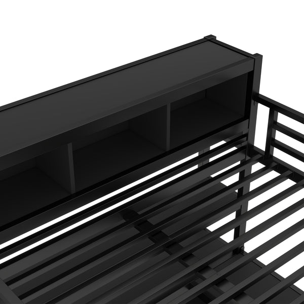 English Elm Metal Loft Bed With Wardrobe, L-Shaped Desk & Storage Cubes - Stylish Space-Saving Queen Solution W1580S00109