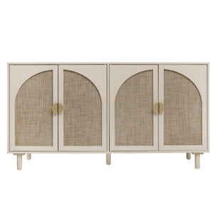 English Elm 4 Engineered Rattan 4-Door Storage Cabinet with Pine Feet, Moisture-Proof Durable Finish, Sleek Handles Natural W688134377