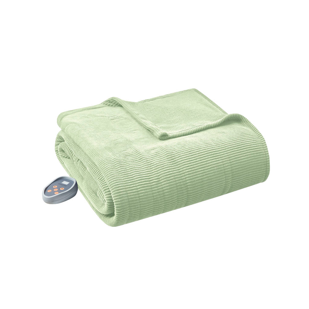 JLA Home Beautyrest - Heated Beautyrest Electric Micro Fleece Blanket with Safe EMF Shield, 20 Heat Settings & Auto-Off Green BR54-0188