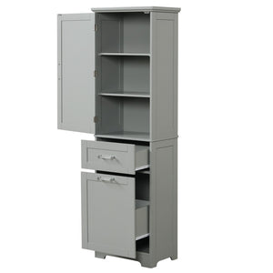 English Elm Tall Bathroom Storage Cabinet - Freestanding Grey Mdf Unit With Drawers & Adjustable Shelf For Organizing N725P206895E-GIGA
