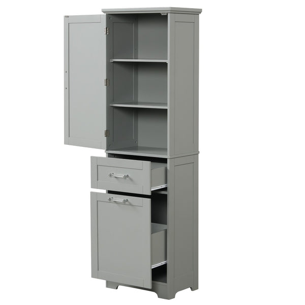 English Elm Tall Bathroom Storage Cabinet - Freestanding Grey Mdf Unit With Drawers & Adjustable Shelf For Organizing N725P206895E-GIGA