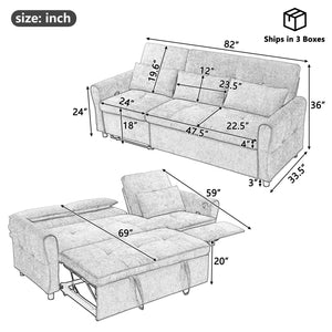 English Elm 2-in-1 Sofa Pull-Out Sleeper with Reversible Recliner, USB Ports, Tufted Curved Arms, 82" Comfort Beige N719S002010A