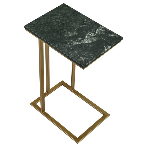 English Elm Encina Genuine Marble Top Antique Gold C-shape Sofa Snack Table for Living Room Green B062P451842