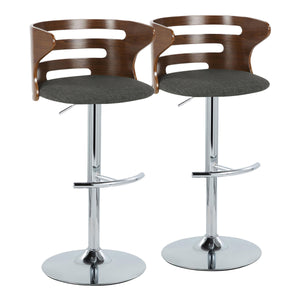 English Elm Cosi Mid-Century Modern Adjustable Barstools Set Of 2 With Swivel, Chrome Base & Walnut Backrest B202S00778