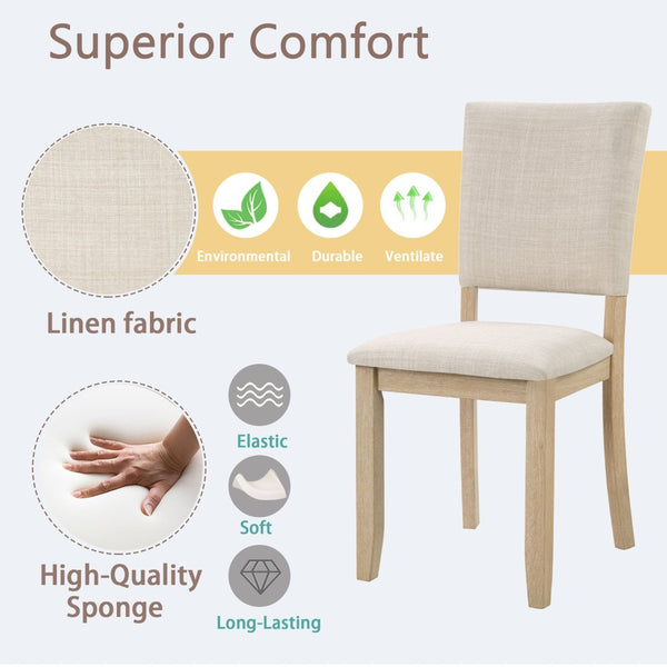 English Elm Dining Chairs Set of 4 Bentwood Rubberwood Scandinavian Style with Linen Padded Seat W1998P324480