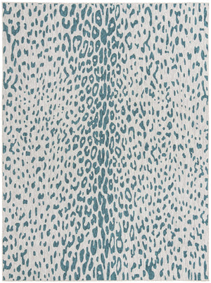Unique Loom Outdoor Safari Samburu Machine Made Animal Print Rug Teal, Gray 9' 0" x 12' 2"
