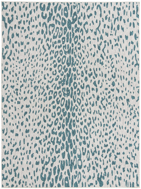Unique Loom Outdoor Safari Samburu Machine Made Animal Print Rug Teal, Gray 9' 0" x 12' 2"