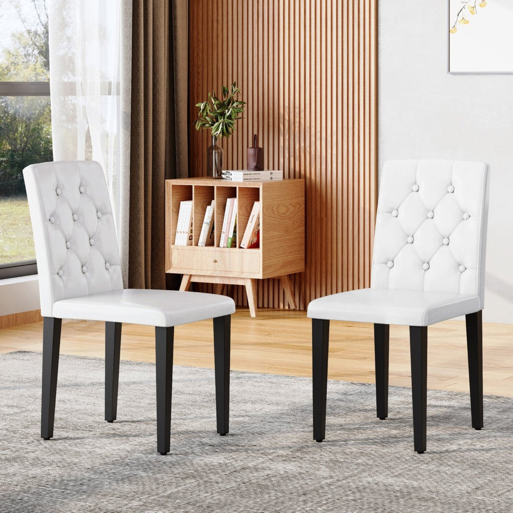 English Elm 4-piece Brown Suede Dining Chair Set with Tufted Back and Walnut Metal Legs White+Black W1151P361173