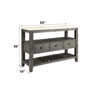 English Elm Merel Marble Top Server with Gray Oak Finish, 3 Drawers, Wine Rack, Felt-Lined Storage Elegance B2726P305705