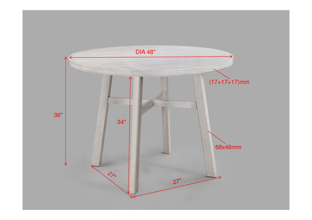 English Elm 1pc Round Dining Table 48"RD x 30.3"H - Weathered Light Finish, Rustic Modern Craftsmanship, Durable Build Gray 51 L x 51 W x 6.25 H B011P373210