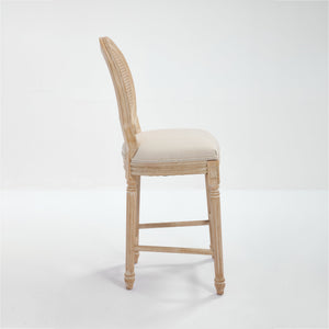 English Elm French Country Bar Chairs Set Of 2 - Upholstered Rattan Back, Solid Wood Frame For Elegant Dining W3426P324564