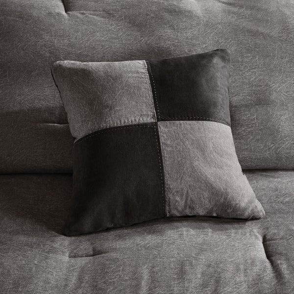 English Elm 7 Madison Park Boone Faux Suede Comforter Set Queen Textured Earthy Lodge Style with Pillows Grey 24.02 L x 19.68 W x 14.96 H B03596891