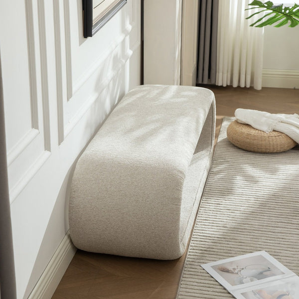 English Elm 52.17"wide Chenille Upholstered Storage Bench Soft Foam Seat Iron Wood Frame Entryway Wheat W3189P425449