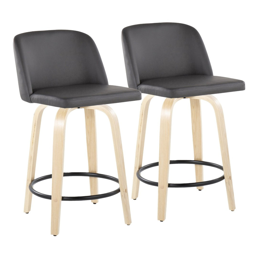 English Elm Toriano 24" Modern Fixed-Height Counter Stool Set Of 2 With Swivel Seat & Natural Wood Legs B202S00125-GIGA