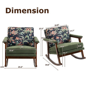 English Elm Mid Century Modern Rocking Chair Solid Wood Frame Upholstered Seat with Lumbar Cushion Antique Green W2530P419005