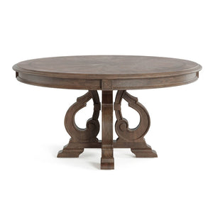English Elm Dining Table 60 Inch Round Solid Wood Pedestal with Hand Carved Skirt and Inlay Natural+Rustic B2741P474000