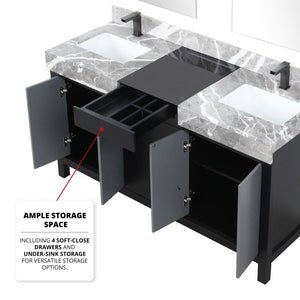 English Elm Black Double Bath Vanity With Castle Grey Marble Top & Gun Metal Faucet - Stylish Storage Solution B2731P261106