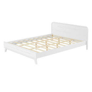 English Elm Pine Solid Wood Queen Platform Bed Matte Finish Tall Headboard No Box Spring White N770PQ291030K