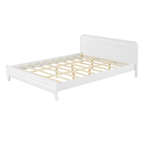 English Elm Pine Solid Wood Queen Platform Bed Matte Finish Tall Headboard No Box Spring White N770PQ291030K