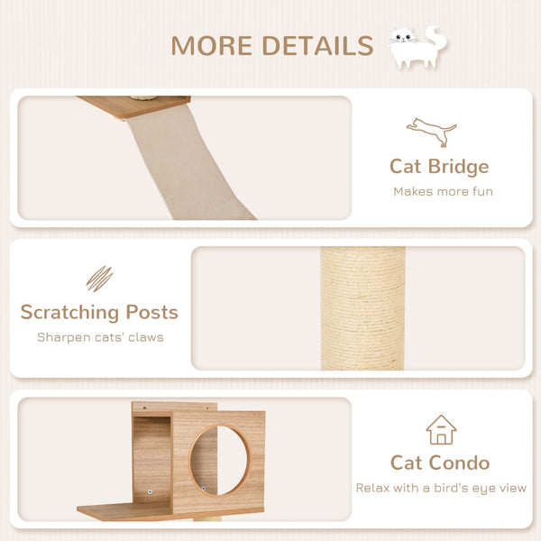 English Elm Pawhut Wall Mounted Pine Cat Tower with Sisal Posts Condo and Climbing Platforms W2225P217049
