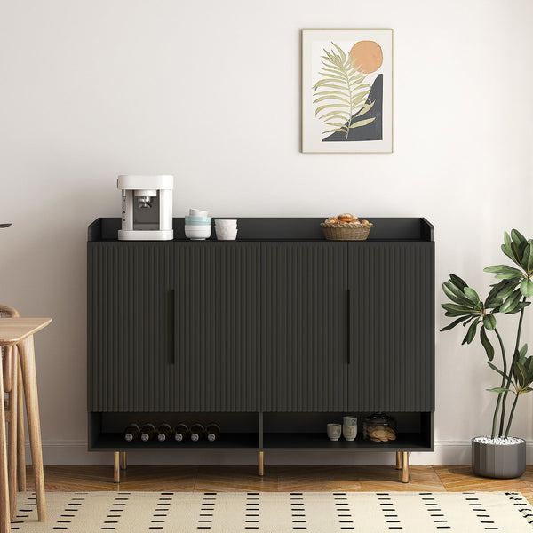 English Elm Sideboard,Shoe Modern 4-Door Black Storage Cabinet with Adjustable Shelves, Sturdy MDF Entryway Organizer W1321P371634