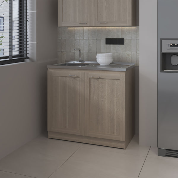 English Elm Haivana Utility Sink Cabinet 36" H x 39.4" W White Oak Finish with Double Doors, Shelf & Scratch-Resistant Surface B128S00057