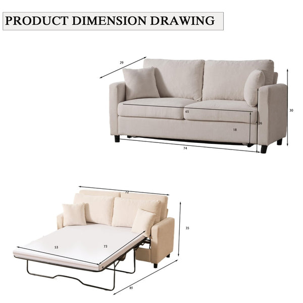 English Elm Sleeper Sofa Bed – Modern Linen Pull-Out Couch, 2-3 Seater With Memory Foam, Perfect For Small Spaces! W3696S00003-GIGA