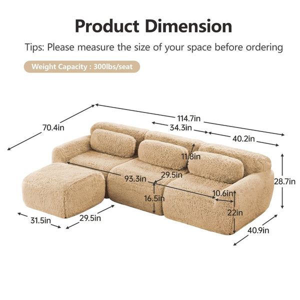 English Elm L-shaped Plush Modular Sectional Sofa with Ottoman and High Resilience Foam Seating Light Khaki W714S01568