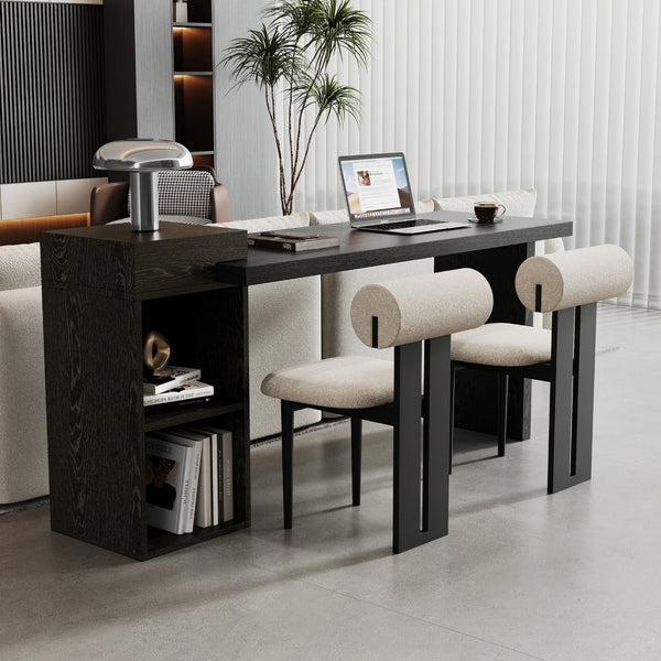 English Elm Modern Wood Grain Console Table with Two Tier Shelving for Entryway or Living Room Black W3875S00030