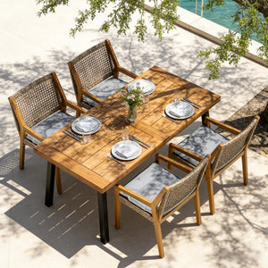 English Elm Modern Acacia Wood Outdoor Dining Set with Wicker Armchairs for Patio or Deck N770PS597R192